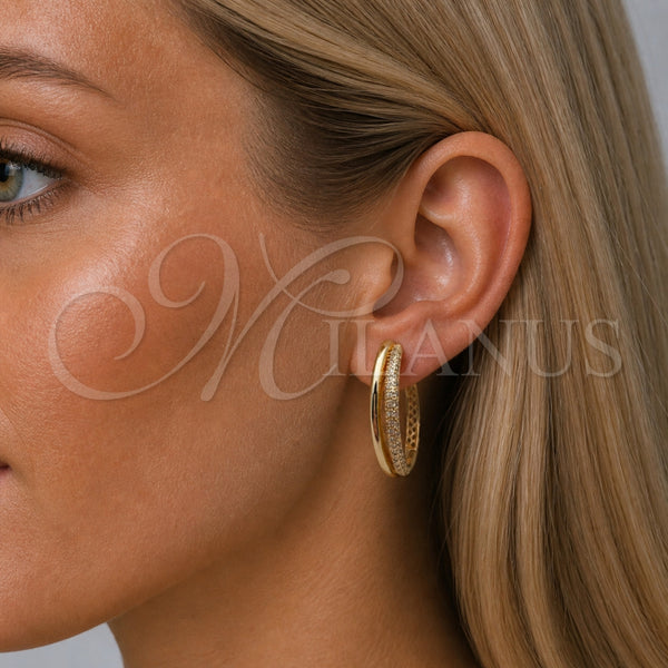 Gold Filled Hoop Earrings — Huggie Hoop with White Cubic Zirconia Polished 02. — alternate product view — SKU 165380 | Oro Laminado aretes de aro — Huggie Hoop with blanco Cubic Zirconia pulido 02. — SKU 165380