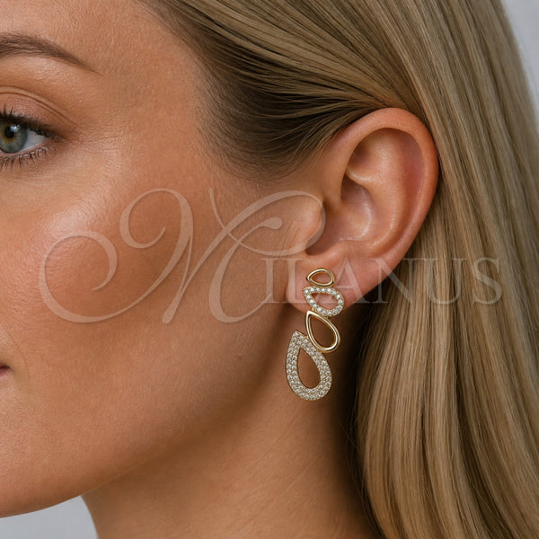 Gold Filled Ring — Stud Earring Teardrop Design with White Micro Pave — alternate product view — SKU 165382 | Oro Laminado anillo — Stud Earring Teardrop diseño with blanco Micro Pave — SKU 165382