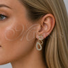 Oro Laminado Stud Earring, Gold Filled Style Teardrop Design, with White Micro Pave, Polished, Golden Finish, 02.204.0089