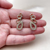 Oro Laminado Stud Earring, Gold Filled Style Teardrop Design, with White Micro Pave, Polished, Golden Finish, 02.204.0089