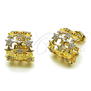 Gold Filled Hoop Earrings — Small Hoop Star Design with White Micro Pave — main product view — SKU 165384 | Oro Laminado aretes de aro — aro pequeño estrella diseño with blanco Micro Pave — SKU 165384