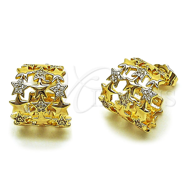 Gold Filled Hoop Earrings — Small Hoop Star Design with White Micro Pave — main product view — SKU 165384 | Oro Laminado aretes de aro — aro pequeño estrella diseño with blanco Micro Pave — SKU 165384