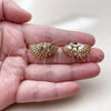 Oro Laminado Stud Earring, Gold Filled Style Teardrop Design, with White Cubic Zirconia, Polished, Golden Finish, 02.204.0092