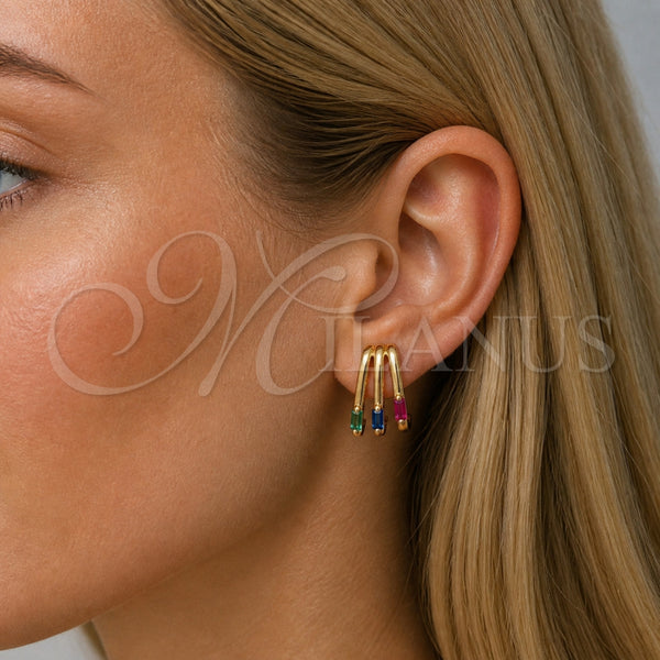 Gold Filled Ring — Stud Earring Baguette Design with Multicolor Cubic Zirconia — alternate product view — SKU 165388 | Oro Laminado anillo — Stud Earring Baguette diseño with Multicolor Cubic Zirconia — SKU 165388