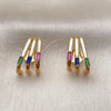Oro Laminado Stud Earring, Gold Filled Style Baguette Design, with Multicolor Cubic Zirconia, Polished, Golden Finish, 02.204.0095