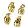Oro Laminado Stud Earring, Gold Filled Style Baguette Design, with Multicolor Cubic Zirconia, Polished, Golden Finish, 02.204.0095