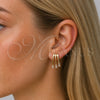 Oro Laminado Stud Earring, Gold Filled Style Baguette Design, with White Cubic Zirconia, Polished, Golden Finish, 02.204.0095.1