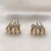 Oro Laminado Stud Earring, Gold Filled Style with White Cubic Zirconia, Polished, Golden Finish, 02.204.0097