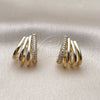 Oro Laminado Stud Earring, Gold Filled Style with White Micro Pave, Polished, Golden Finish, 02.204.0102