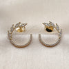 Oro Laminado Stud Earring, Gold Filled Style Leaf Design, with White Micro Pave and White Cubic Zirconia, Polished, Golden Finish, 02.204.0105