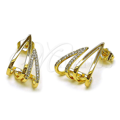 Oro Laminado Stud Earring, Gold Filled Style Teardrop Design, with White Micro Pave, Polished, Golden Finish, 02.204.0106