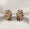 Oro Laminado Stud Earring, Gold Filled Style Leaf Design, with White Micro Pave, Polished, Golden Finish, 02.204.0109