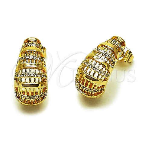 Oro Laminado Stud Earring, Gold Filled Style Teardrop Design, with White Micro Pave, Polished, Golden Finish, 02.204.0110