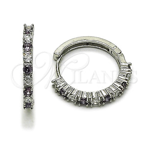 White Gold Filled Hoop Earrings — Huggie Hoop with Amethyst and White Cubic Zirconia — main product view — SKU 165410 | Oro Laminado Blanco aretes de aro — Huggie Hoop with Amethyst and blanco Cubic Zirconia — SKU 165410
