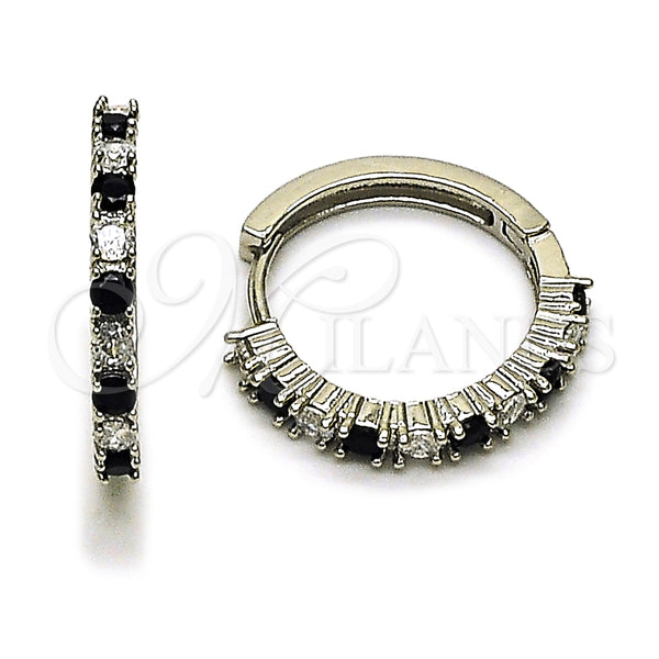 White Gold Filled Hoop Earrings — Huggie Hoop with Black and White Cubic Zirconia — main product view — SKU 165411 | Oro Laminado Blanco aretes de aro — Huggie Hoop with negro and blanco Cubic Zirconia — SKU 165411