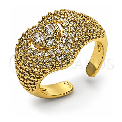 Oro Laminado Multi Stone Ring, Gold Filled Style Heart and Cluster Design, with White Cubic Zirconia and White Micro Pave, Polished, Golden Finish, 01.424.0007 (One size fits all)