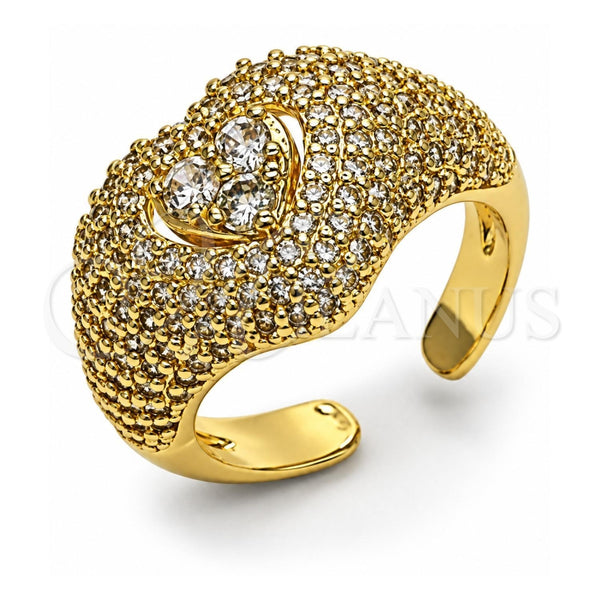 Oro Laminado Multi Stone Ring, Gold Filled Style Heart and Cluster Design, with White Cubic Zirconia and White Micro Pave, Polished, Golden Finish, 01.424.0007 (One size fits all)