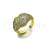 Oro Laminado Multi Stone Ring, Gold Filled Style Heart and Cluster Design, with White Cubic Zirconia and White Micro Pave, Polished, Golden Finish, 01.424.0007 (One size fits all)
