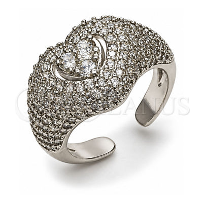 White Gold Filled Multi Stone Ring, Heart and Cluster Design, with White Cubic Zirconia and White Micro Pave, Polished, Rhodium Finish, 01.424.0007.1 (One size fits all)