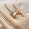 Oro Laminado Multi Stone Ring, Gold Filled Style Baguette Design, with White Cubic Zirconia, Polished, Golden Finish, 01.424.0009 (One size fits all)