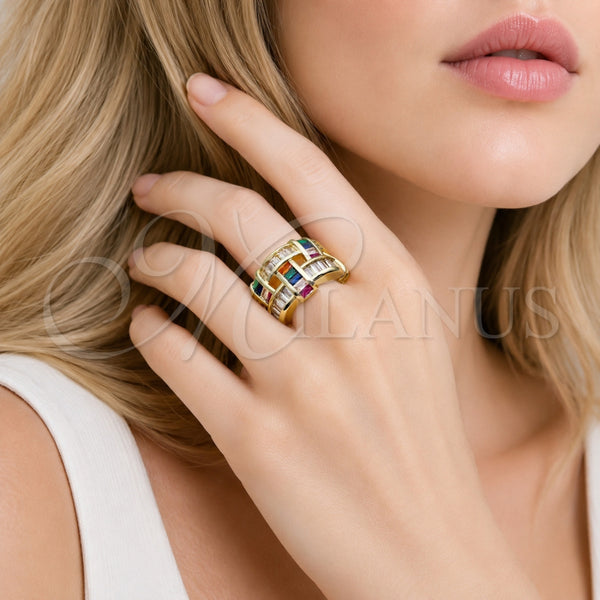 Gold Filled Ring — Multi Stone Ring Baguette Design with Multicolor Cubic — alternate product view — SKU 165416 | Oro Laminado anillo — Multi Stone Ring Baguette diseño with Multicolor Cubic — SKU 165416