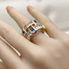Oro Laminado Multi Stone Ring, Gold Filled Style Baguette Design, with Multicolor Cubic Zirconia, Polished, Golden Finish, 01.424.0009.1 (One size fits all)
