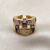 Oro Laminado Multi Stone Ring, Gold Filled Style Baguette Design, with Multicolor Cubic Zirconia, Polished, Golden Finish, 01.424.0009.1 (One size fits all)
