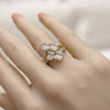 Oro Laminado Multi Stone Ring, Gold Filled Style Baguette Design, with White Cubic Zirconia and White Micro Pave, Polished, Golden Finish, 01.424.0010 (One size fits all)