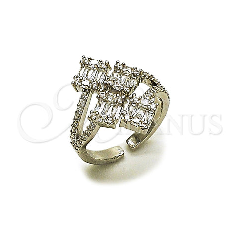 Rhodium Gold Filled Multi Stone Ring, Baguette Design, with White Cubic Zirconia and White Micro Pave, Polished, Rhodium Finish, 01.424.0010.1 (One size fits all)