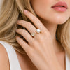 Oro Laminado Multi Stone Ring, Gold Filled Style Ball and Cluster Design, with Ivory Pearl and White Cubic Zirconia, Polished, Golden Finish, 01.424.0012 (One size fits all)