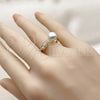 Oro Laminado Multi Stone Ring, Gold Filled Style Ball and Cluster Design, with Ivory Pearl and White Cubic Zirconia, Polished, Golden Finish, 01.424.0012 (One size fits all)