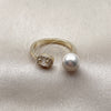 Oro Laminado Multi Stone Ring, Gold Filled Style Ball and Cluster Design, with Ivory Pearl and White Cubic Zirconia, Polished, Golden Finish, 01.424.0012 (One size fits all)