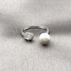 Rhodium Gold Filled Multi Stone Ring, Ball and Cluster Design, with Ivory Pearl and White Cubic Zirconia, Polished, Rhodium Finish, 01.424.0012.1 (One size fits all)