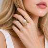 Oro Laminado Multi Stone Ring, Gold Filled Style Ball and Cluster Design, with Ivory Pearl and White Cubic Zirconia, Polished, Golden Finish, 01.424.0013 (One size fits all)