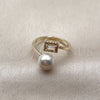 Oro Laminado Multi Stone Ring, Gold Filled Style Ball and Cluster Design, with Ivory Pearl and White Cubic Zirconia, Polished, Golden Finish, 01.424.0013 (One size fits all)