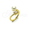 Oro Laminado Multi Stone Ring, Gold Filled Style Ball and Cluster Design, with Ivory Pearl and White Cubic Zirconia, Polished, Golden Finish, 01.424.0013 (One size fits all)
