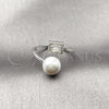 Rhodium Gold Filled Multi Stone Ring, Ball and Cluster Design, with Ivory Pearl and White Cubic Zirconia, Polished, Rhodium Finish, 01.424.0013.1 (One size fits all)