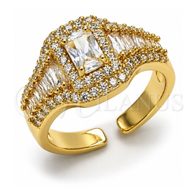 Oro Laminado Multi Stone Ring, Gold Filled Style Baguette and Cluster Design, with White Cubic Zirconia and White Micro Pave, Polished, Golden Finish, 01.424.0014 (One size fits all)