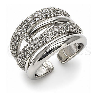 White Gold Filled Multi Stone Ring, Nail Design, with White Micro Pave, Polished, Rhodium Finish, 01.424.0015.1 (One size fits all)