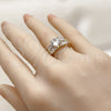 Oro Laminado Multi Stone Ring, Gold Filled Style Baguette and Cluster Design, with White Cubic Zirconia and White Micro Pave, Polished, Golden Finish, 01.424.0016 (One size fits all)