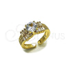 Oro Laminado Multi Stone Ring, Gold Filled Style Baguette and Cluster Design, with White Cubic Zirconia and White Micro Pave, Polished, Golden Finish, 01.424.0016 (One size fits all)