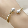 Oro Laminado Individual Bangle, Gold Filled Style Ball Design, with Ivory Pearl, Polished, Golden Finish, 07.424.0002 (04 MM Thickness, One size fits all)