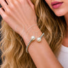 Rhodium Gold Filled Individual Bangle, Ball Design, with Ivory Pearl, Polished, Rhodium Finish, 07.424.0002.1 (04 MM Thickness, One size fits all)