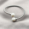 Rhodium Gold Filled Individual Bangle, Ball Design, with Ivory Pearl, Polished, Rhodium Finish, 07.424.0002.1 (04 MM Thickness, One size fits all)