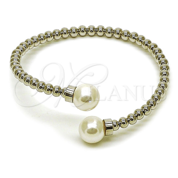 White Gold Filled Jewelry — Individual Bangle Ball Design with Ivory Pearl Polished — main product view — SKU 165434 | Oro Laminado Blanco joyería — Individual Bangle Ball diseño with Ivory Pearl pulido — SKU 165434