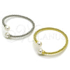 Rhodium Gold Filled Individual Bangle, Ball Design, with Ivory Pearl, Polished, Rhodium Finish, 07.424.0002.1 (04 MM Thickness, One size fits all)