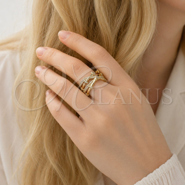 Gold Filled Ring — Multi Stone Ring Bamboo Design with White Micro — alternate product view — SKU 165435 | Oro Laminado anillo — Multi Stone Ring Bamboo diseño with blanco Micro — SKU 165435