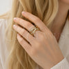 Oro Laminado Multi Stone Ring, Gold Filled Style Bamboo Design, with White Micro Pave, Polished, Golden Finish, 01.424.0018 (One size fits all)