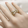 Oro Laminado Multi Stone Ring, Gold Filled Style Bamboo Design, with White Micro Pave, Polished, Golden Finish, 01.424.0018 (One size fits all)