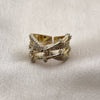 Oro Laminado Multi Stone Ring, Gold Filled Style Bamboo Design, with White Micro Pave, Polished, Golden Finish, 01.424.0018 (One size fits all)